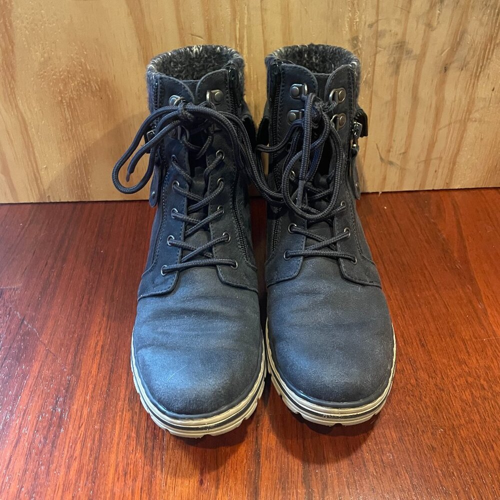 Cliffs By White Mountain Kaylee Navy Bootie Side Zip Up Lace Up Women's Size 7M